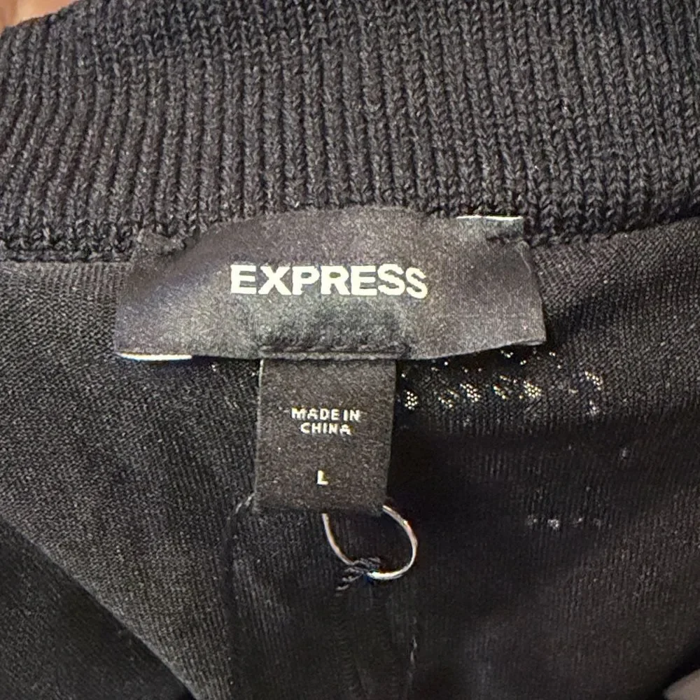 Express NWT Black Knee Length Crochet Textured Open Knit Lined Skirt Size L